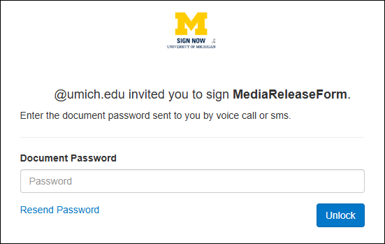 Email to enter Document Password